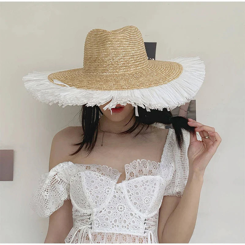 Large Eaves Beach Sunhat Woven Straw Hat Summer Outdoor Sun Protection Breathable Fisherman Hat Sunshade Cap Bohemian Beach Hat