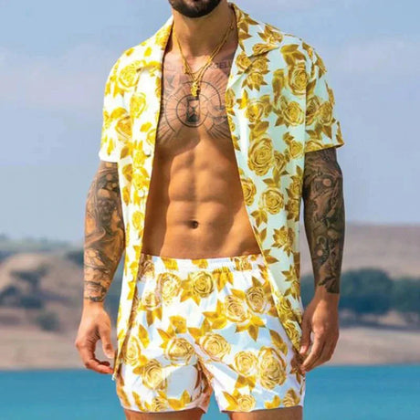 Men Hawaiian 2Pcs Sets Summer 3D Print Short Sleeve Shirt Beach Button Shorts Streetwear Shirt Holiday Men's Two Piece Suit