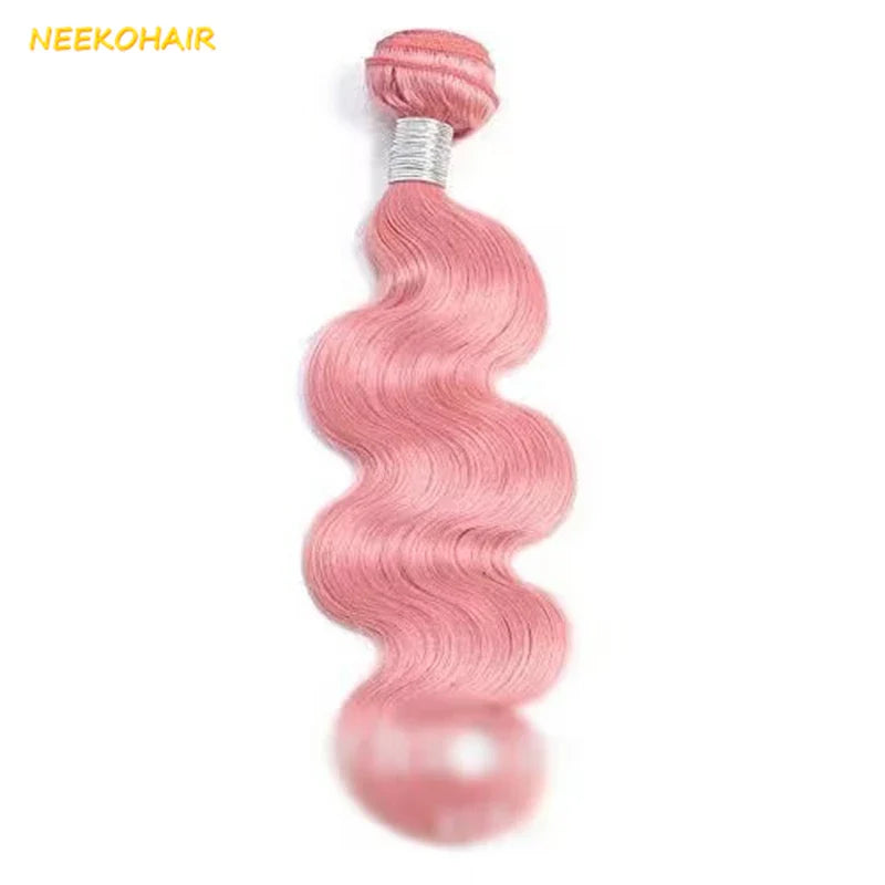 Light Pink Colored Bundles With 13x4 Frontal Weave Body Wave Remy 100% Brazilian Human Hair Pink Bundles With 4X4 Closure