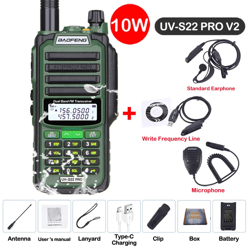 Baofeng UV S22 PRO V2 IP68 Walkie Talkie Waterproof Dual Band 136-174/400-520MHz Ham Radio Upgraded Of UV9R UV5R Pro 50KM Range