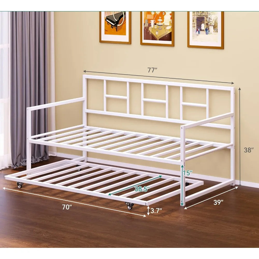 Twin beds with pull-out rests, steel plate supports, height-adjustable beds, multifunctional furniture