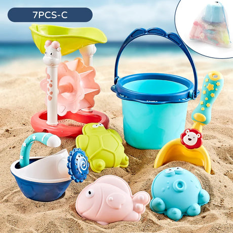 Kids Beach Toys Summer Water Play Sand Bucket Shovel Silicone Sandbox Cube Accessories Bag Outdoor Sea Game For Children Gifts