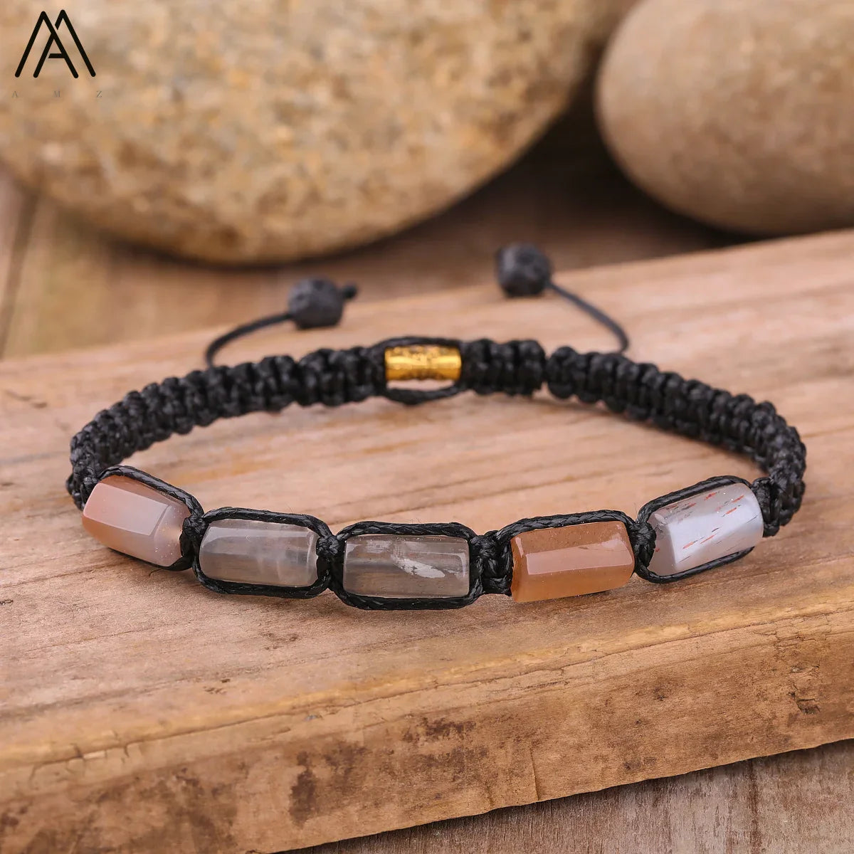 Natural Black Tourmaline Nugget Beads Knotted Handmade Woven Bracelet Women Stone Beads Braid Bracelet Adjustable N0456AMI