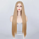 Peach Long Straight Red Pink Natural Hairline Wig For Fashion Ladies Heat Resistant Synthetic lace Wigs cosplay glueless wig