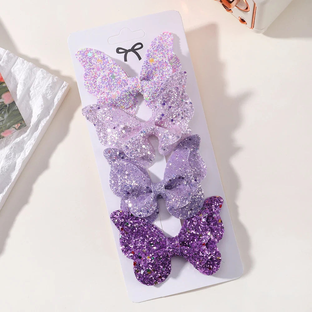 2/4/5Pcs Girls Cute Sequins Double Butterfly Hair Clip Bow Hairpins DIY Headwear Bow Decor Hairgrip Children Hair Accessories