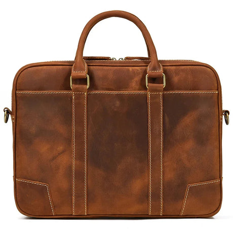 Men Leather Briefcase Bag 14" Computer Laptop s Thick Cow Skin Business Vintage Style Male Daily Working Totes