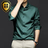 Luxury Men's Social Dress Shirts Spring Autumn Smooth Soft Wrinkle-resistant Non-iron Solid Color Casual Ice Silk