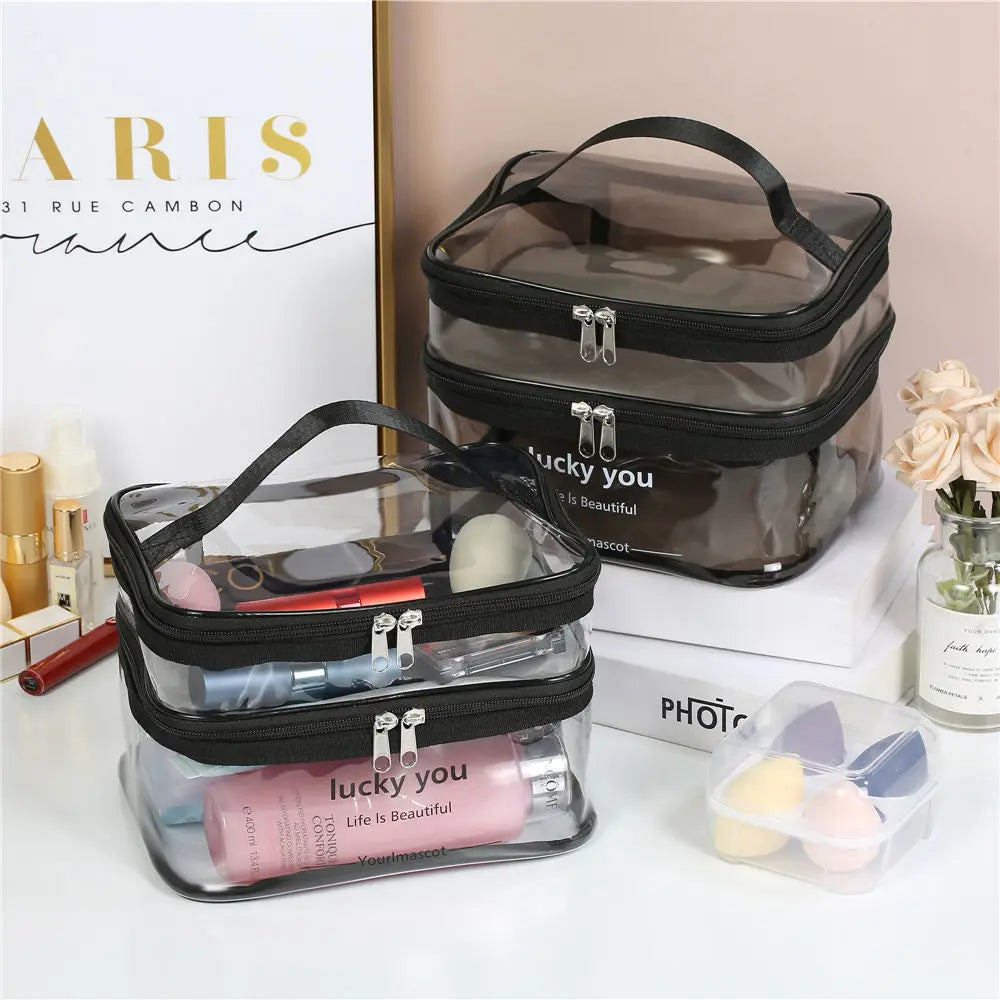 Women's double layer large capacity portable toiletry bag Waterproof cosmetics bag travel storage bag