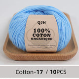 QJH 10PCS 100% Organic Cotton Yarn Pure/Mixed Color Yarn, Knitting Yarn - Crochet Yarn Soft 10 Strands Hank Yarn Machine Washabl