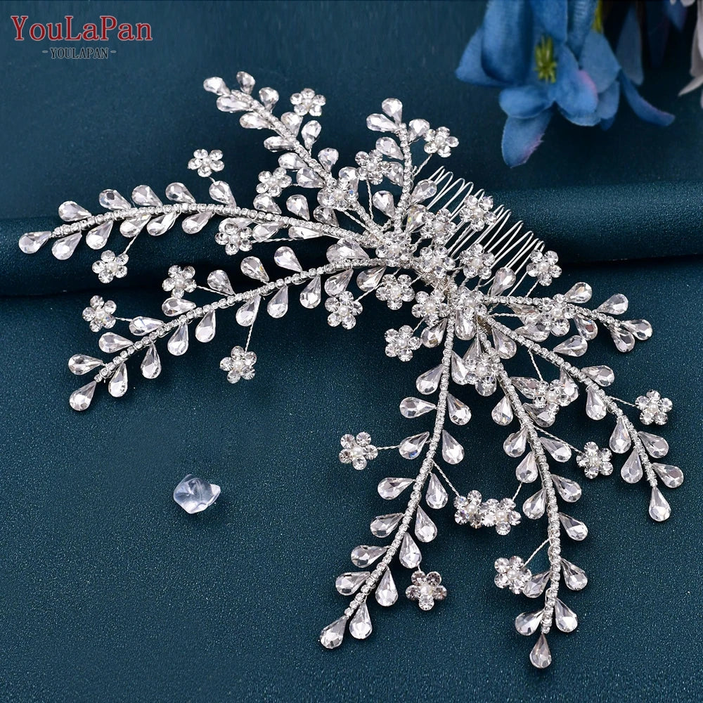 TOPQUEEN Rhinestone Bridal Comb Women Hair Clip Wedding Hair Accessories Pageant Tiara Headwear Bride Headpiece with Comb HP507