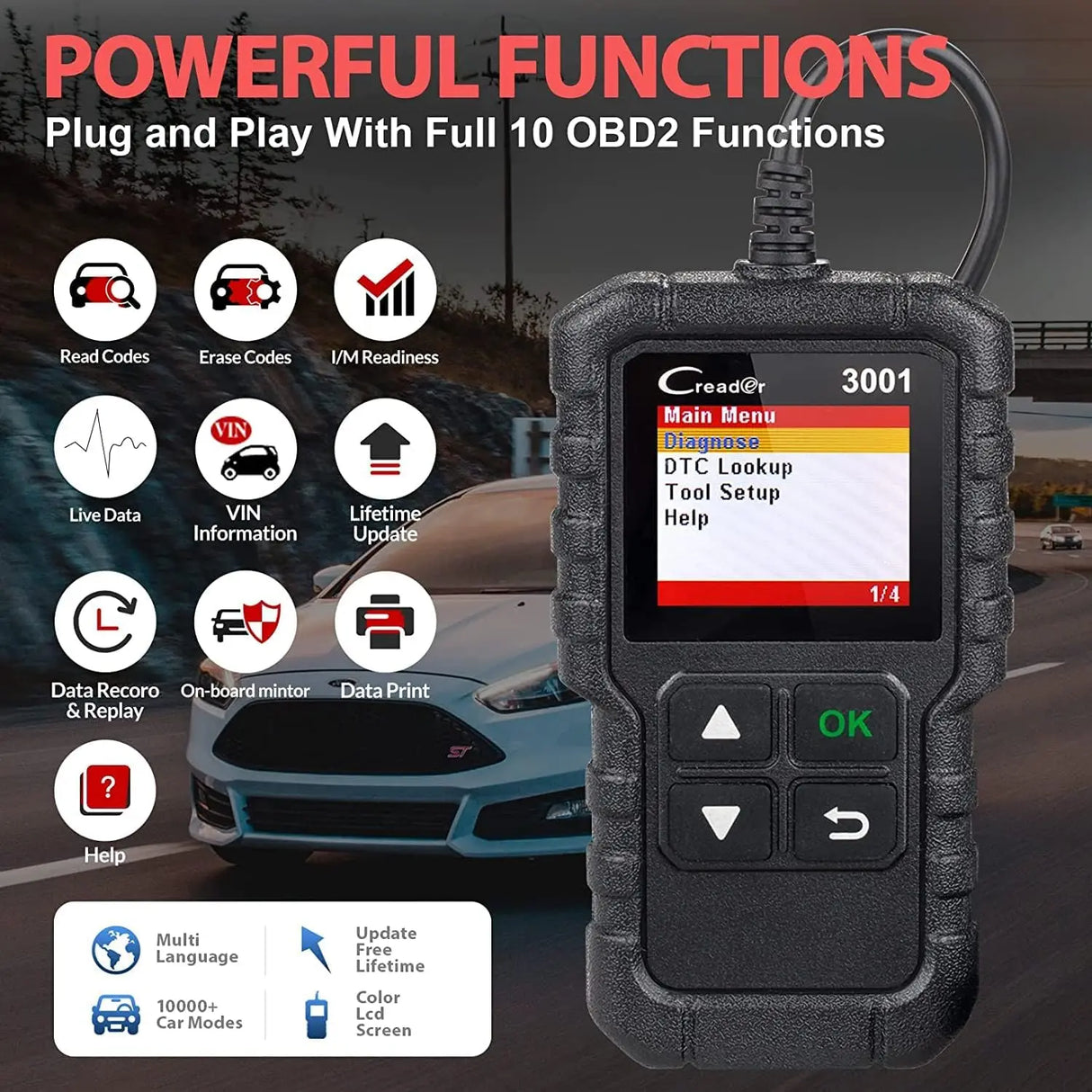 LAUNCH Creader 3001 OBD2 Scanner Engine Fault Code Reader Mode 6 CAN Diagnostic Scan Tool for Lifetime Free Update PK ELM327