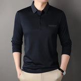 New Fashion Men's Striped Polo Shirts Male Button Collar T Shirt Casual Long Sleeve Tops