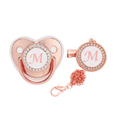 Baby Pacifier Letter Clip Chain Cover Newborn 26 Name Initial Bling Rose Gold Silicone Pacifiers Infant Nipple Dummy Baby Shower