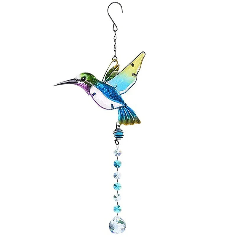 Outdoor Hanging Wind Chimes Suncatchers Crystal Prism Ball Butterfly Hummingbird Design Pendants Ornament Home Garden Decoration