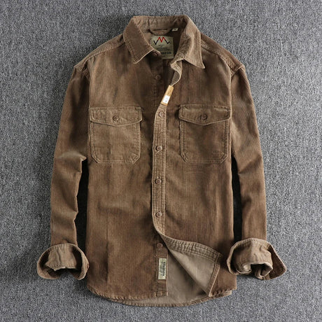 Vintage washed corduroy long-sleeved shirt men's simple and loose-fitting winter thick-style shirt coat