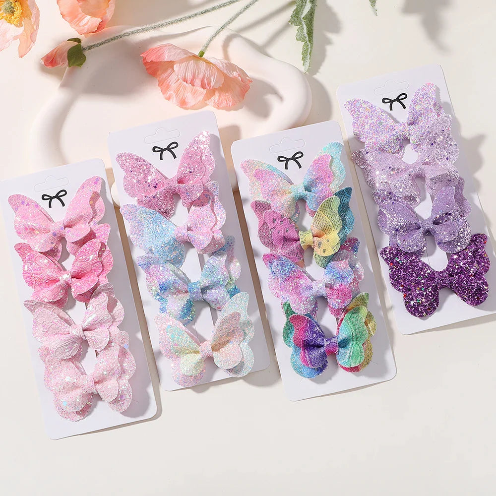 2/4/5Pcs Girls Cute Sequins Double Butterfly Hair Clip Bow Hairpins DIY Headwear Bow Decor Hairgrip Children Hair Accessories