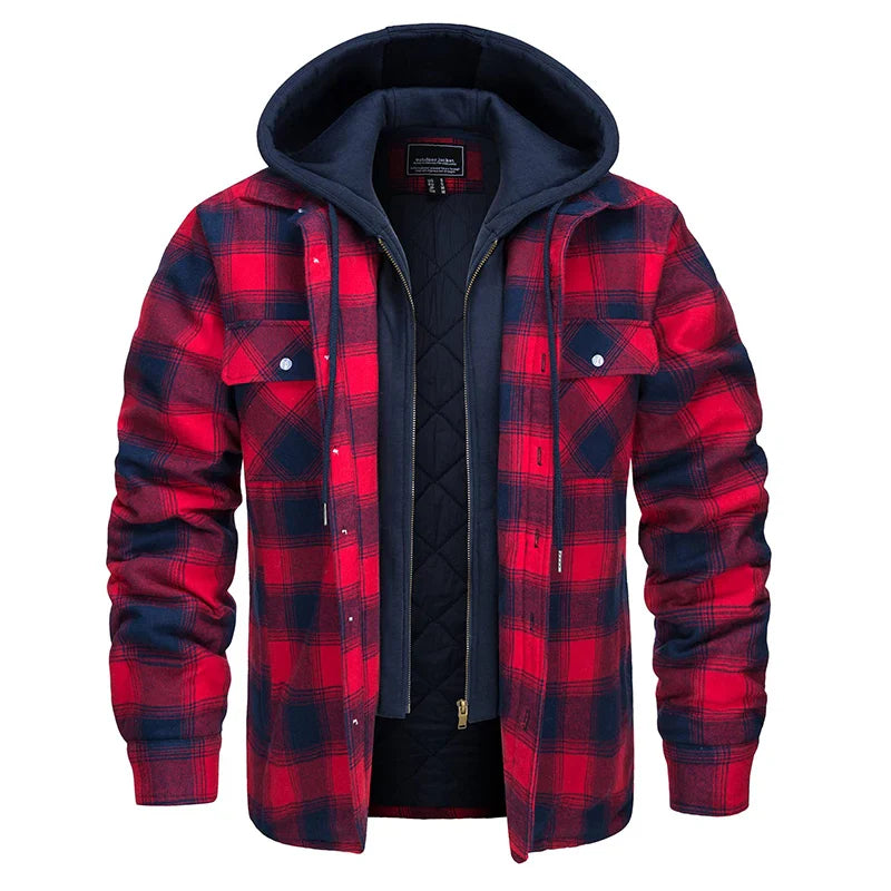 MAGCOMSEN Men's Flannel Shirt Jacket with Removable Hood Plaid Quilted Lined Casual Outerwear Winter Thermal Windbreaker Jackets