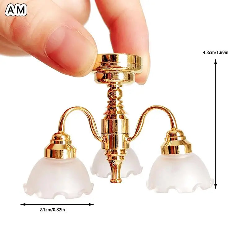 1:12 Dollhouse Miniature Led Golden Ceiling Lamp Chandelier Home Lighting Model Furniture Decor Toy Doll House Accessories