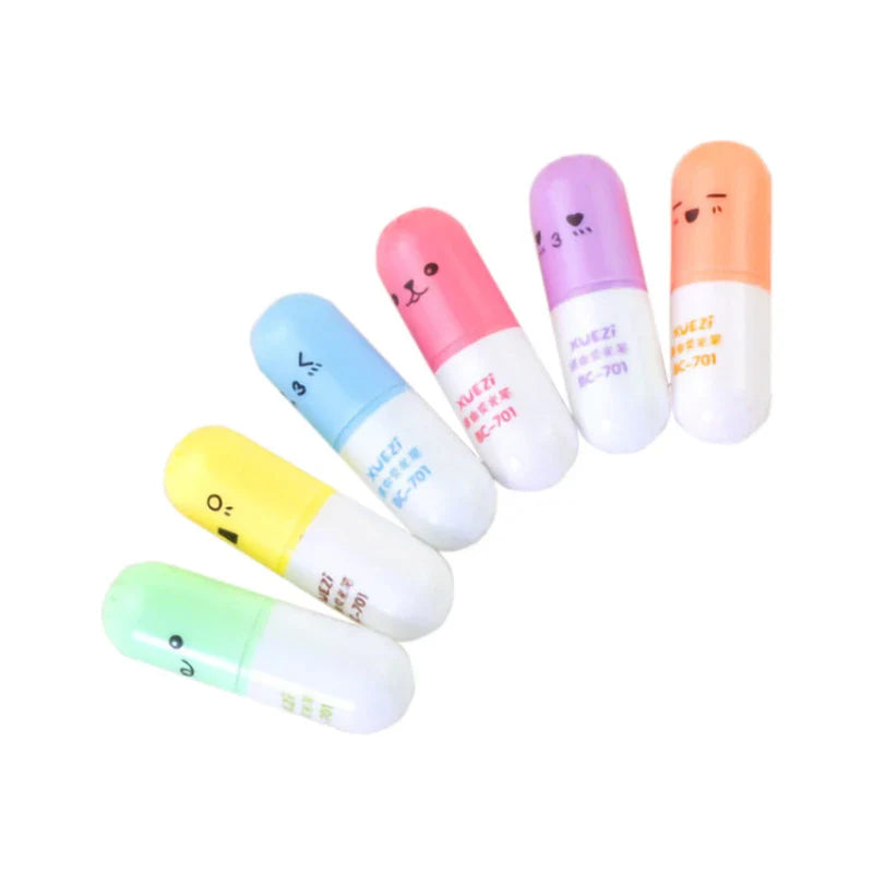 6 Pcs/Lot Capsule Eggplant Shape Cartoon Highlighters School Stationery Students Drawing Supplies Kawaii Mini Paint Marker Pen