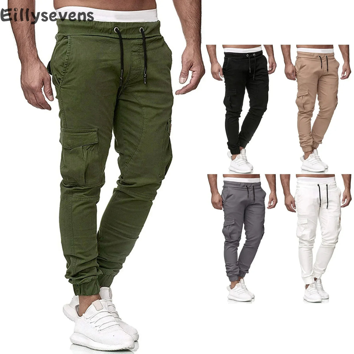 Cargo Pants Mens Multiple Pocket Sports Jogging Trousers Lightweight Hiking Spliced elastic band Outdoor Binding leg sweatpants