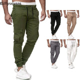 Cargo Pants Mens Multiple Pocket Sports Jogging Trousers Lightweight Hiking Spliced elastic band Outdoor Binding leg sweatpants