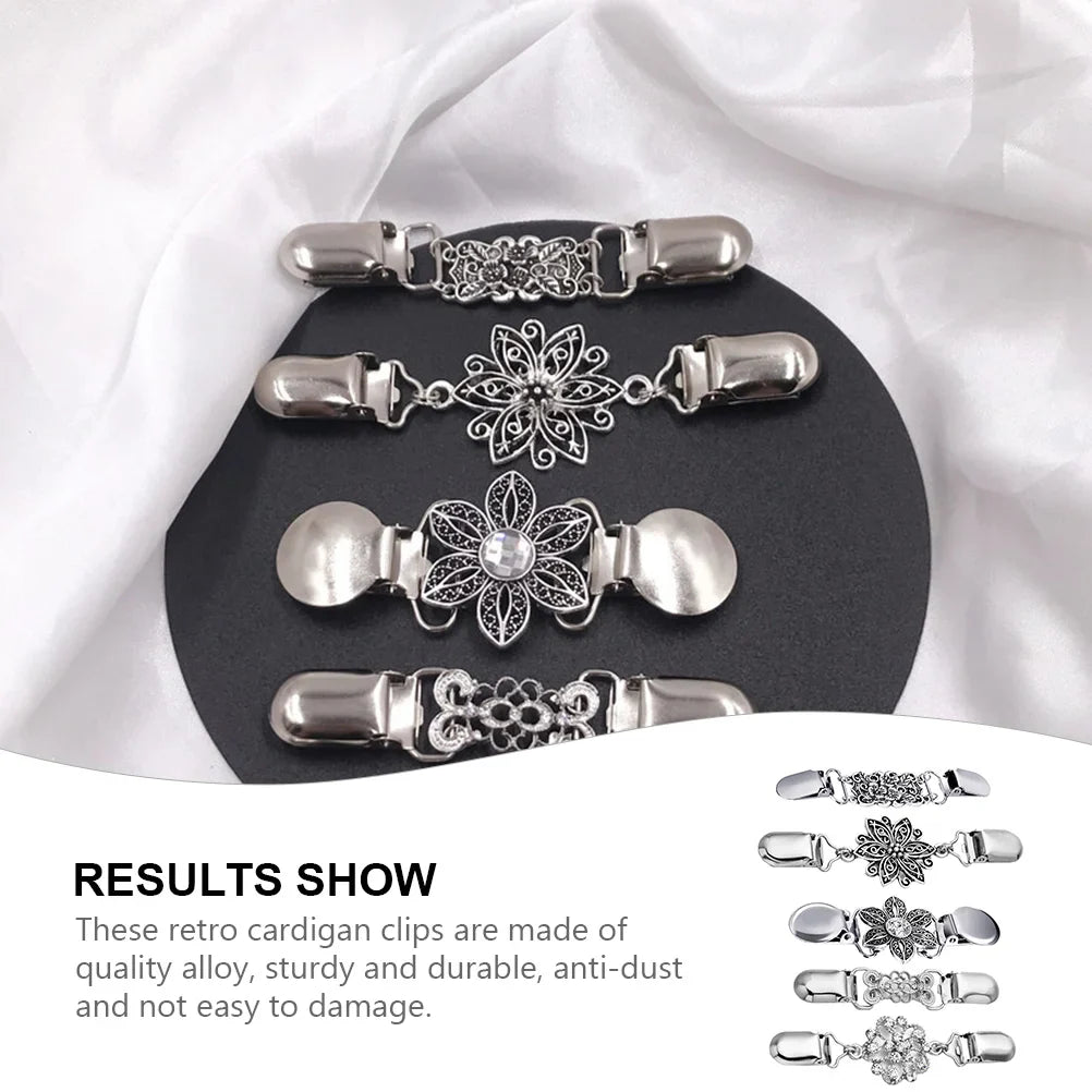 5 Pcs Alloy Sweater Clip Retro Scarf Vintage Cardigan Brooch Lapel Pin Jewelry Collar Material Miss Vest closure clips ladies