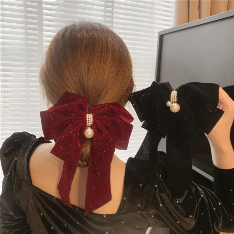 K-pop Star Red Velvet Bow-knot Popular Hair Accessories Hair Catch Large Size Girl High-end Velvet Bow-knot Hairgrips Headdress