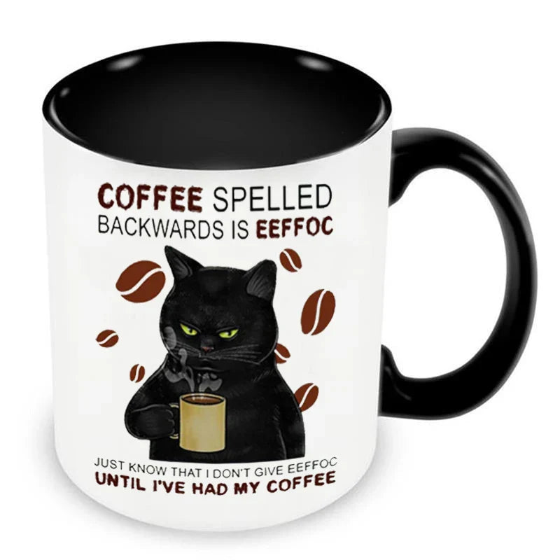 Funny Cat Mugs Coworker Gifts Coffee Spelled Backwards Is Eeffoc Coffeeware Mugen Home Decal Tableware Drinkware Tea Cup Teaware