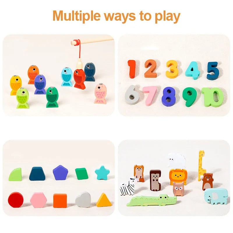 Toddler Montessori Toys Shape & Number Matching,Fishing Game,Animal PuzzleTo Exercise Fine Motor Skills For Boys and Girlsl