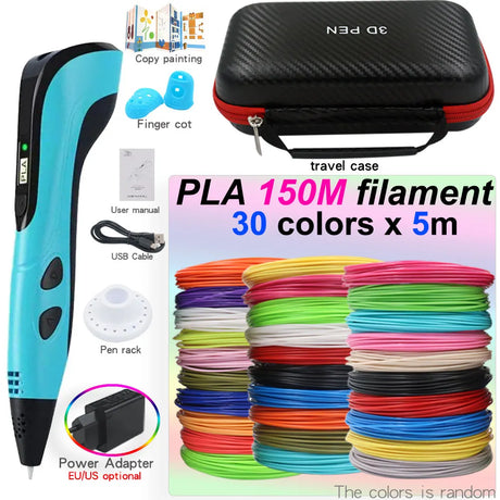 Kids' 3D Printing Pen Set with LED Display - Includes 200M PLA Filament, Power Adapter, and Storage Case - Perfect Gift for Christmas or Birthdays!