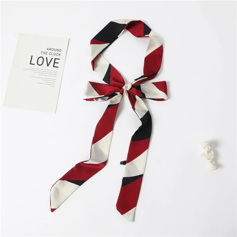 Long Silk Skinny Scarf Women Neck Hair Band Solid Printed Foulard Neckerchief Hairscarf Female Fashion  Handle Ties Ribbon