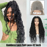 X-TRESS Full Lace Braided Wigs Faux Locs Synthetic Lace Front Wig for Women 32 Inch Long Straight Dreadlocks Free Part Lace Wigs