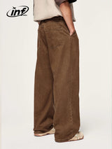 INFLATION Brown Retro Washed Denim Pants Unisex Classic Straight Leg Jeans Male Trouesr Plus Size