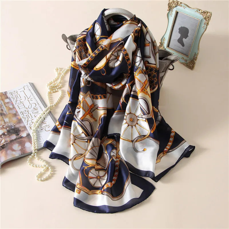 Van Gogh Oil Painting Silk Scarf Women Luxury Brand Apricot Floral Print Hijab Bandana Foulard Femme Shawl Soft Bufanda Mujer