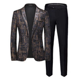 Fashion Brand Men's Jacquard Suit Classic Black / White / Blue Business Wedding Banquet Party Dress Men Blazers and Pants