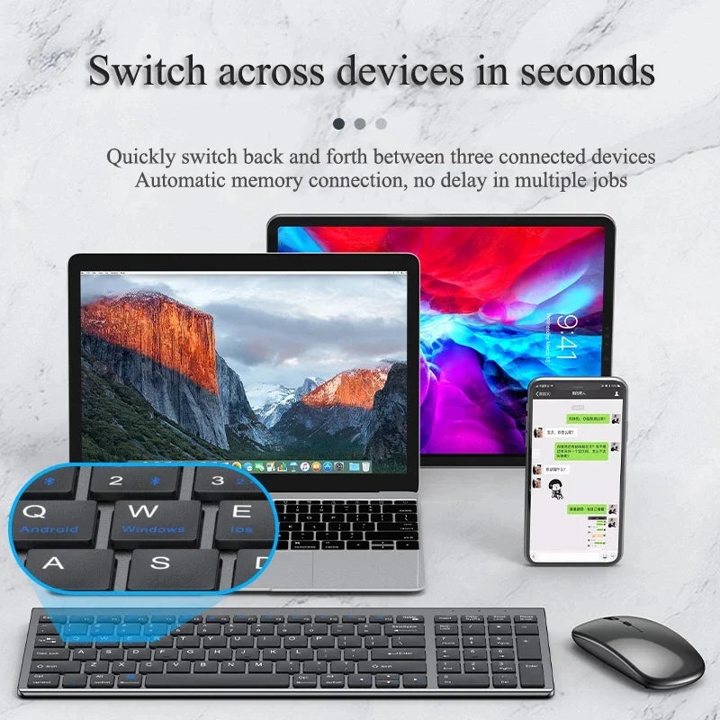 Bluetooth 5.0 & 2.4G Wireless Keyboard and Mouse Combo Mini Multimedia Keyboard Mouse Set for Laptop PC TV iPad Macbook Android