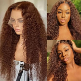 13x4 Chocolate Brown Lace Front Wig Deep Wave Frontal Wig HD Lace Front Human Hair Wigs Pre Plucked Colored Curly Human Hair Wig