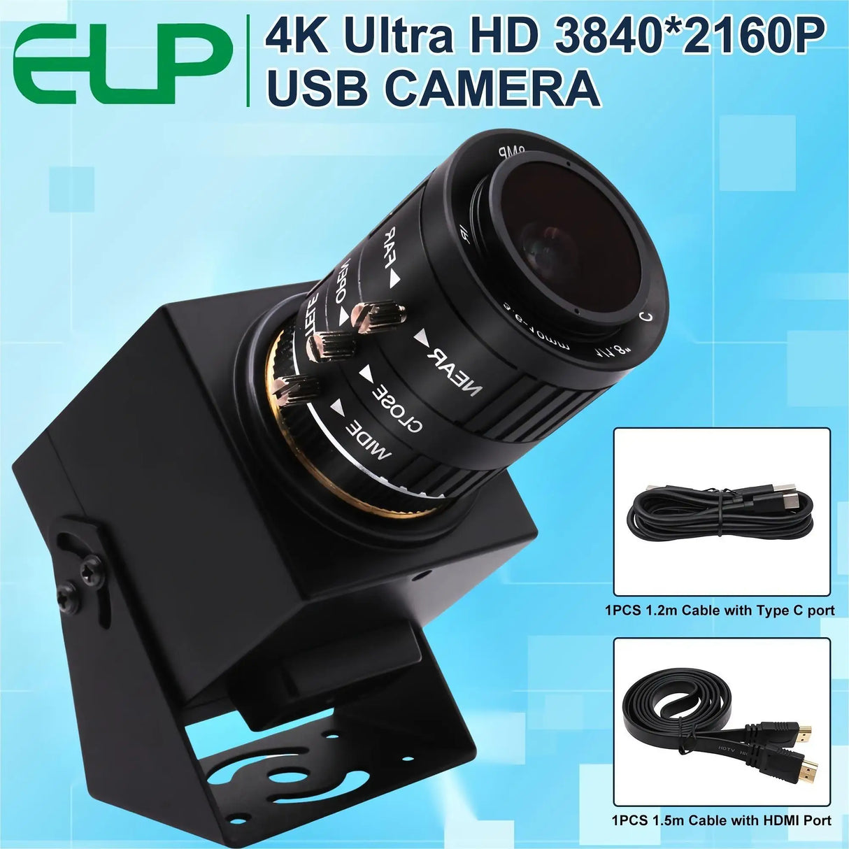 ELP 4K HDMI USB Camera H.264 MJPEG 30fps Ultra HD 3840x2160 2X Digital Zoom Webcam with 3.6-10MM Varifocal Lens