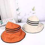 Woman Handmade UV-resistant Big Brim Striped Hollow Women Cap Bucket Hat Empty Top Hat Sun Hat