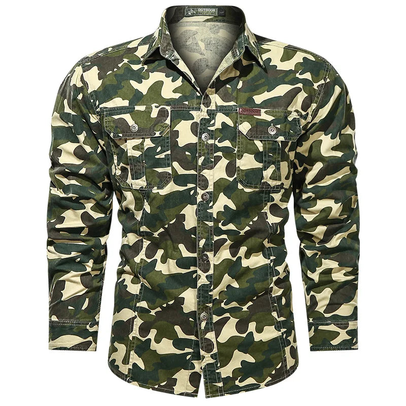 Long Sleeve Camouflage  Men Fashion Military Army T-shirt Men's Clothing Camo Tops Outdoors  Male Cargo Shirts Us Army Green