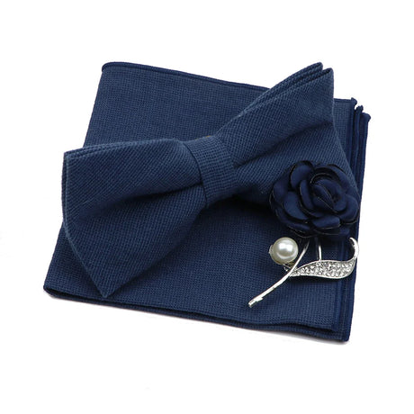 Solid Color Mens Bowtie Brooch Set 100% Cotton Pink Blue Bow Tie Flower Lapel Pin Romantic Wedding Party Suit Shirt Accessories