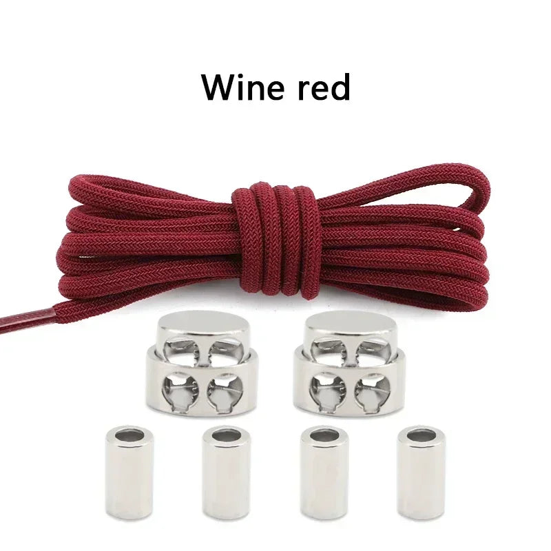 1Pair Round Elastic Laces Sneakers Lock Shoe Laces Without Ties Metal Buckle Laces Kids Adult No Tie Shoelaces Shoes Accessories