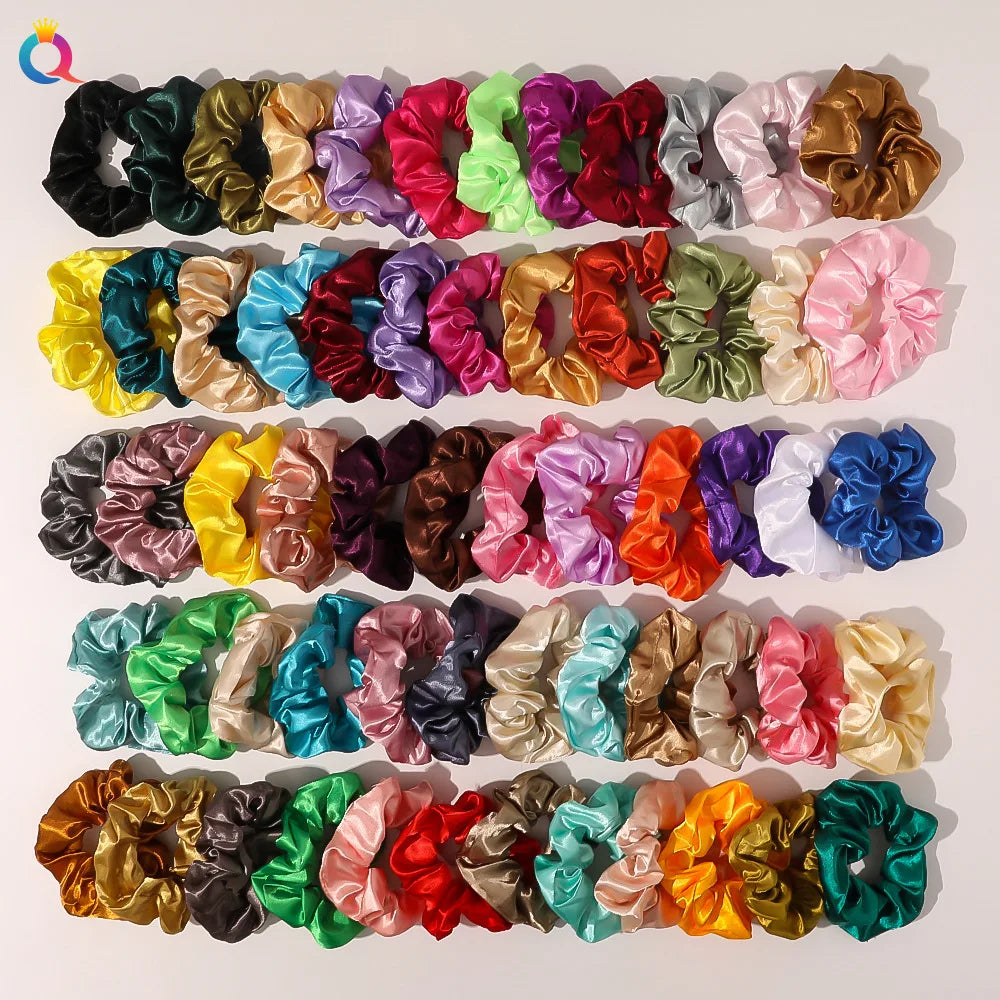 60Pcs/Bag Satin Hair Scrunchies for Women Girls Silk Elastic Hair Ties Scrunchies Headband Black Red Pink Hair Accessories Set