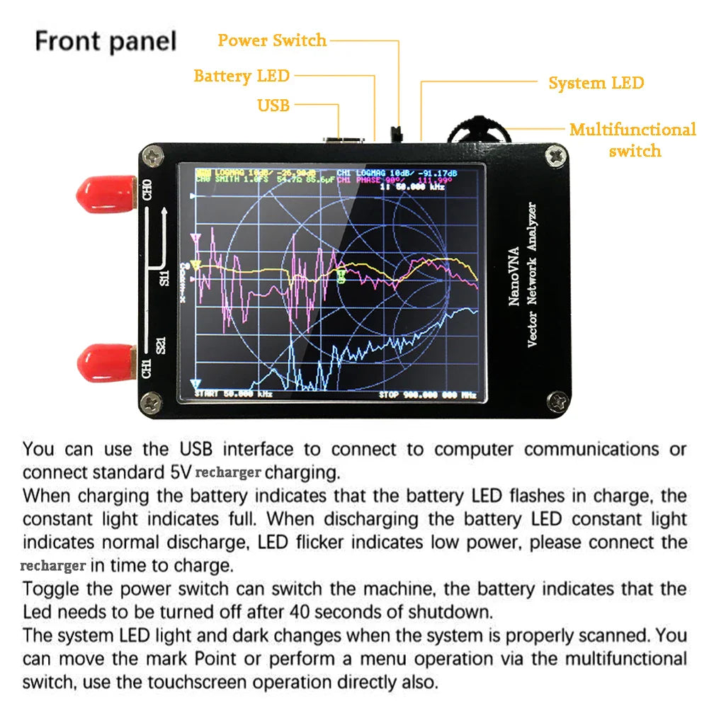 Nano-VNA Vector Network Analyzer 50KHz-900MHz Standing Waves Shortwave MF HF VHF UHF Antenna Analyzer Digital Nano VNA Tester