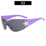 Rimless Y2K Sunglasses for Women Men,Trendy Wrap Around Sunglasses Punk One Piece Goggles Oversized Sports Sun Glasses