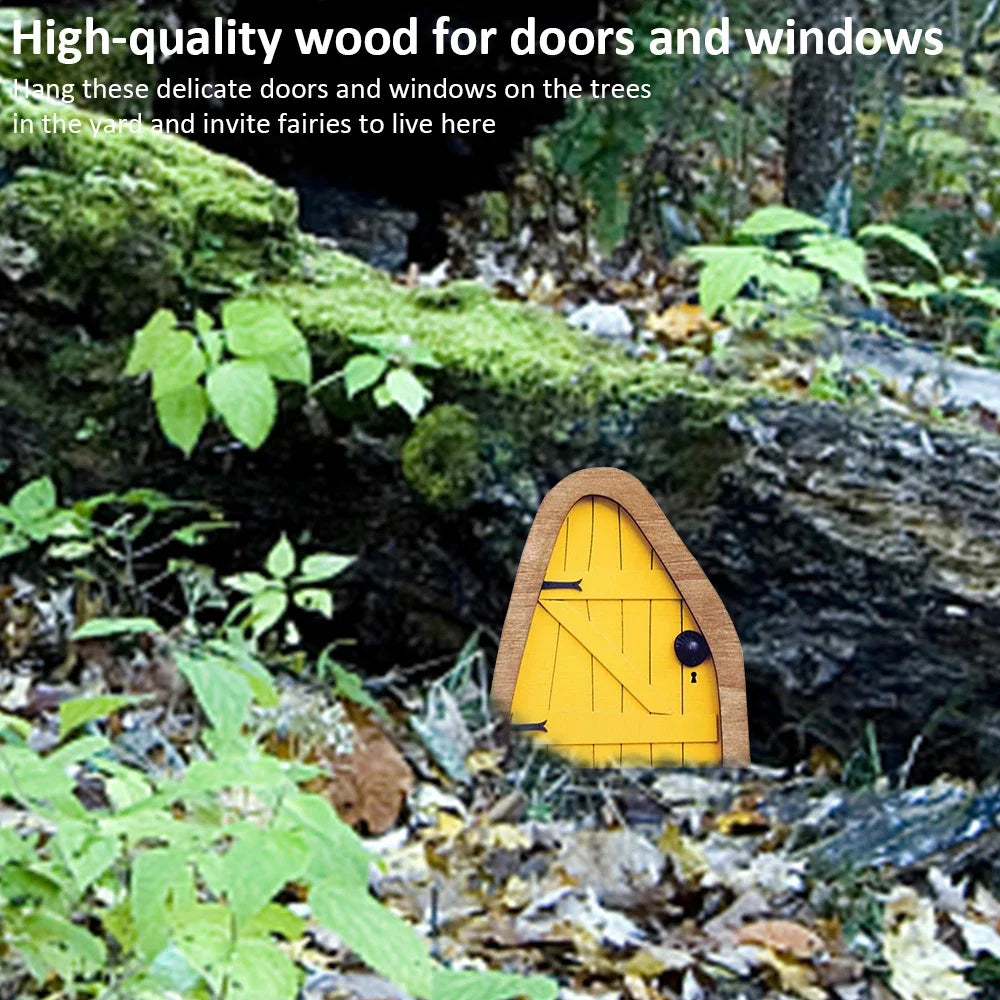 Garden Wooden Fairy Figurine Door Miniature DIY Window Door Elf Art Sculpture Yard Tree Decor Outdoor Fairy Door Craft New