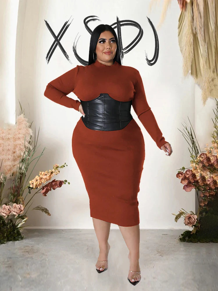 Zipper Dress Tight Ladies Mid Length Plus Size Leather Woman Dress One Piece Long Sleeved Elegant Birthday Dress Fast Express