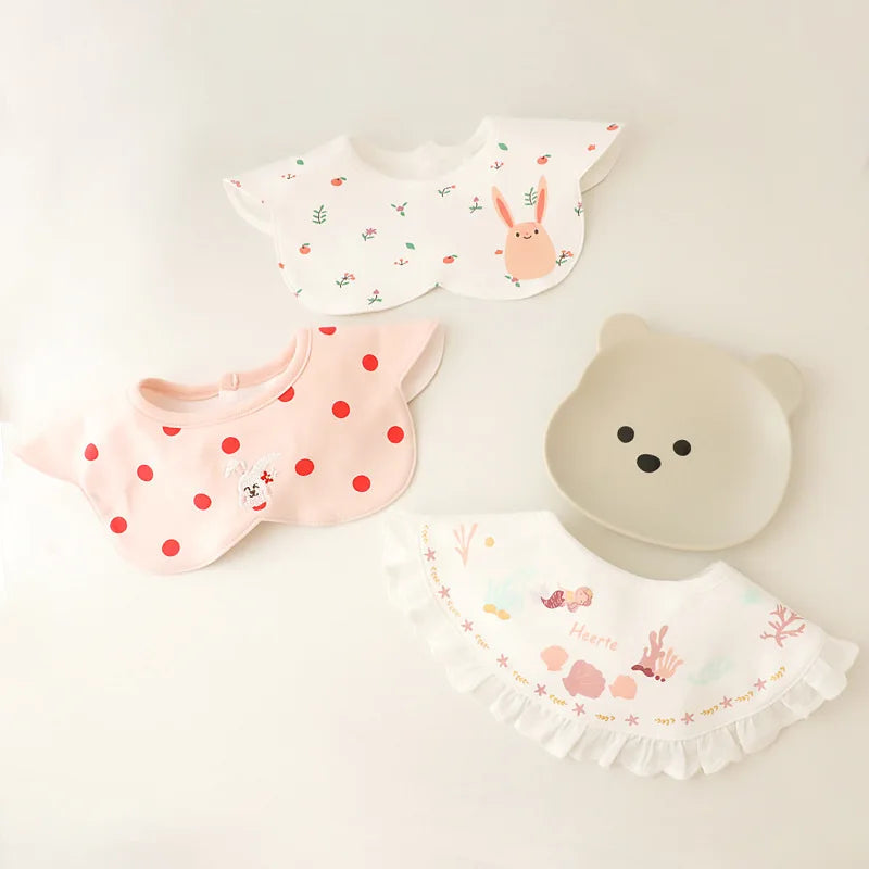 3Pcs Set INS Korean Style Baby Cotton Bibs Cartoon Embroidery Burp Cloths Boys And Girls Care Saliva Towel Kids Accessories