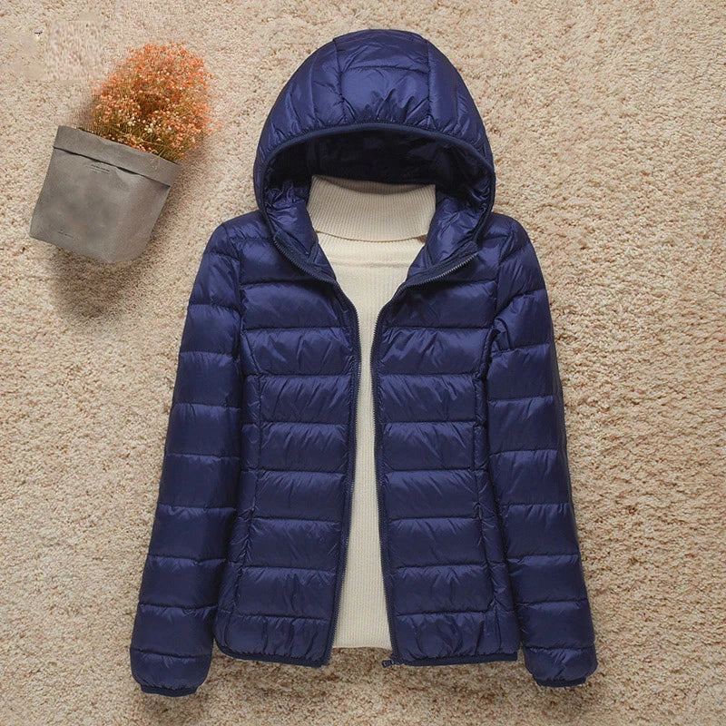 Winter Women Ultralight Thin Down Jacket White Duck Down Hooded Jackets Long Sleeve Warm Coat Parka Female Portable Outwear