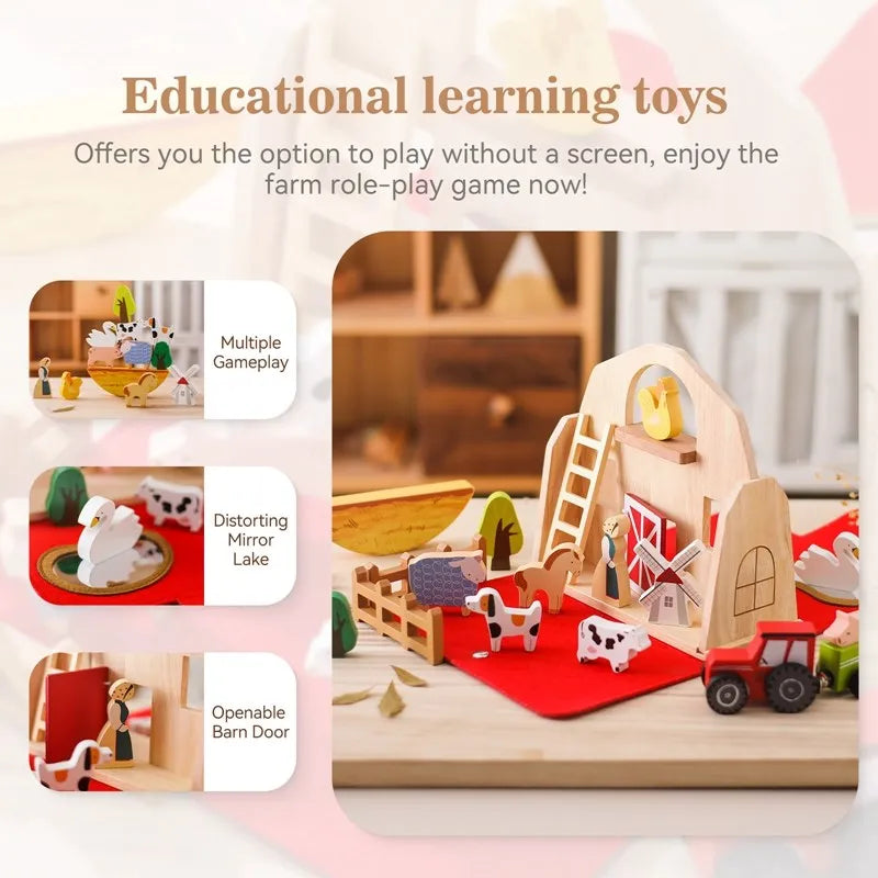 Montessori Baby Wooden Block Toys Barn Model Stacking Balance Toys Wooden Cars Animal Blocks Removable Puzzle Games Newborn Gift